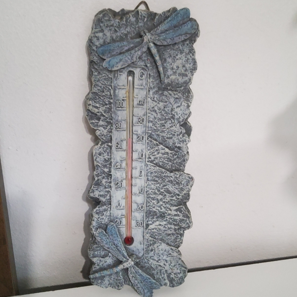 Decorative Dragonfly Wall Thermometer - Blue Gray Dual Scale Display